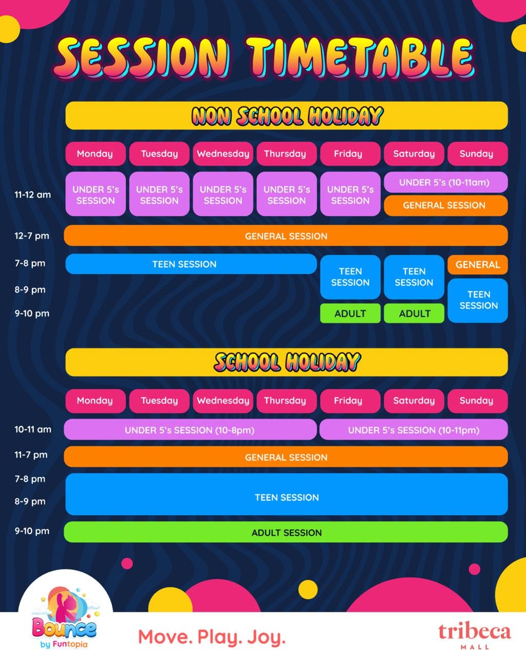 Planning des sessions Bounce by Funtopia Tribeca Mall