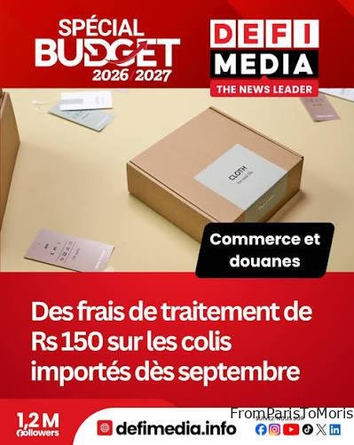 Annonce Defimedia des frais de traitement de Rs150 sur les colis importés