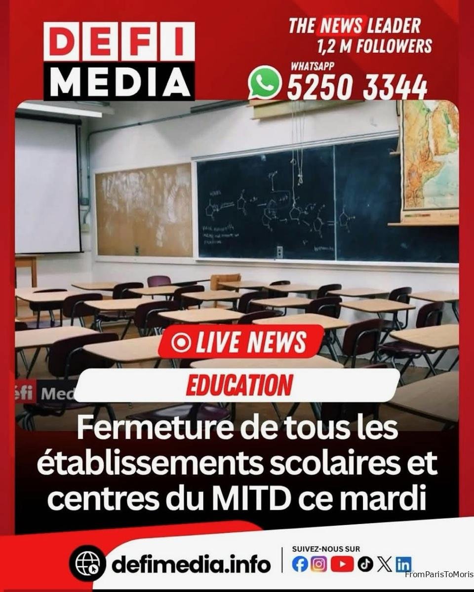 Annonce officielle de la fermeture des écoles à l'île Maurice, octobre 2026